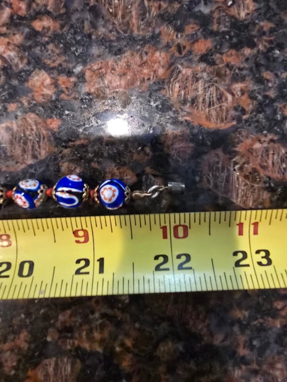 Vintage Cobalt Blue Millefiori Glass Bead Necklace 22" Hand Knotted Floral - Picture 6 of 7